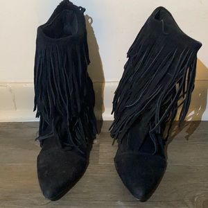 Black Fringe Booties - Size 8